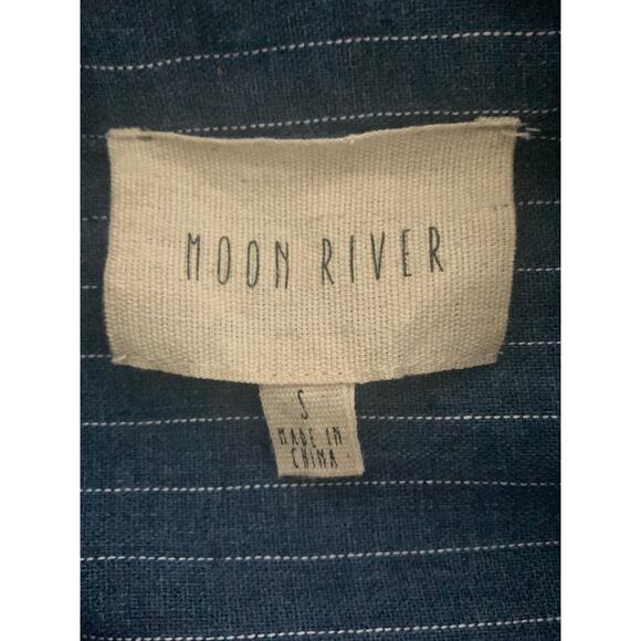 Moon river Anthropologie blue linen blend buttoned blazer woman’s small - Picture 3 of 6